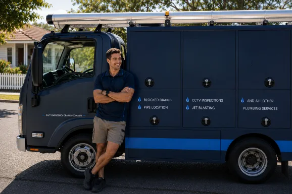 Our plumber with the service van on a Yennora job