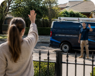 Customer waving goodbye to a Yennora Blocked Drains plumber